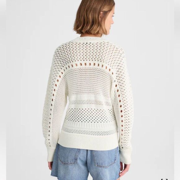 Madewell XL Off-White Lighthouse Open-Stitch Knit Dolman Cotton Pullover Sweater - Picture 3 of 14